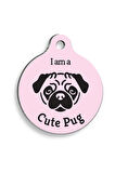 Pembe Pug Yuvarlak Köpek Künyesi Large: 3,8 cm.