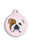 Pembe Puantiyeli English Bulldog Yuvarlak Köpek Künyesi Small: 2,5 cm.