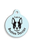 Mavi Boston Terrier Yuvarlak Köpek Künyesi Medium: 3 cm.