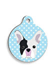 Mavi Puantiyeli Boston Terrier Yuvarlak Köpek Künyesi Large: 3,8 cm.