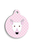 Pembe Puantiyeli Bull Terrier Yuvarlak Köpek Künyesi Medium 3 cm