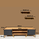 Bicabin Lidya Kapaklı Raflı Tv Ünitesi, Duvar Rafı Atlantik Çam Antrasit Rengi
