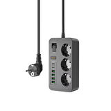 3'lü Akım Korumalı Grup Priz - Çocuk Korumalı 4USB 2 TYPE-C Portlu