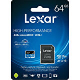 Lexar 64GB 5'li Paket 633X 100MB/s MicroSDXC Hafıza Kartı