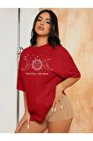 Güneş Ay Baskılı Oversize Tshirt