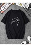 Unisex With Cat Baskılı Tshirt