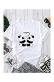 Unisex Love Panda Baskılı Tshirt