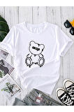Unisex White Bear Baskılı Tshirt