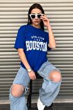 Houston Kadın Oversize Mavi T-shirt
