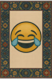 Emoji Desenli Retro Halı – Gülme İfadesi, Kaymaz Taban, Yıkanabilir, Bebek Dostu
