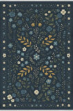 Lacivert Çiçek Desenli Halı – Modern Vintage Tarz | Kaymaz, Yıkanabilir, Evcil & Bebek Dostu