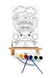 Okul Otobüsü Çocuk Ressam Seti - 20 x 30 cm Önçizimli Tuval, 2 Adet Fırça, Palet, Boyalar ve Şövale