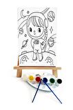 Minik Astronot Çocuk Ressam Seti - 20 x 30 cm Önçizimli Tuval, 2 Adt Fırça, Palet, Boyalar ve Şövale