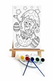 Yumurta Bob Çocuk Ressam Seti - 20 x 30 cm Önçizimli Tuval, 2 Adet Fırça, Palet, Boyalar ve Şövale