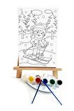Kayakçı Kız Çocuk Ressam Seti - 20 x 30 cm Önçizimli Tuval, 2 Adt Fırça, Palet, Boyalar ve Şövale