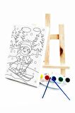 Kayakçı Kız Çocuk Ressam Seti - 20 x 30 cm Önçizimli Tuval, 2 Adt Fırça, Palet, Boyalar ve Şövale