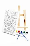 Fil & Flamingo Çocuk Ressam Seti - 20 x 30 cm Önçizimli Tuval, 2 Ad. Fırça, Palet, Boyalar ve Şövale