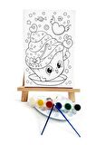 Renkli Pasta Çocuk Ressam Seti - 20 x 30 cm Önçizimli Tuval, 2 Adt Fırça, Palet, Boyalar ve Şövale