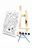 Renkli Pasta Çocuk Ressam Seti - 20 x 30 cm Önçizimli Tuval, 2 Adt Fırça, Palet, Boyalar ve Şövale