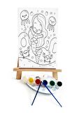 Neşeli Deniz Kızı Çocuk Ressam Seti - 20 x 30 cm Önçizimli Tuval, 2 Adet Fırça, Palet, Boyalar ve Şövale