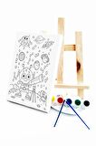 Sevimli Uzaylı Çocuk Ressam Seti - 20 x 30 cm Önçizimli Tuval, 2 Adt Fırça, Palet, Boyalar ve Şövale