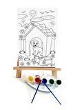 Köpek Kulübesi Çocuk Ressam Seti - 20 x 30 cm Önçizimli Tuval, 2 Adt Fırça, Palet, Boyalar ve Şövale