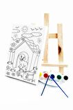 Köpek Kulübesi Çocuk Ressam Seti - 20 x 30 cm Önçizimli Tuval, 2 Adt Fırça, Palet, Boyalar ve Şövale