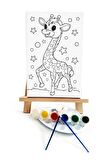 Yavru Zürafa Çocuk Ressam Seti - 20 x 30 cm Önçizimli Tuval, 2 Adet Fırça, Palet, Boyalar ve Şövale