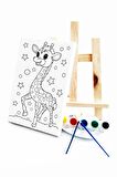 Yavru Zürafa Çocuk Ressam Seti - 20 x 30 cm Önçizimli Tuval, 2 Adet Fırça, Palet, Boyalar ve Şövale