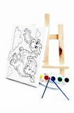 Ejderha Çocuk Ressam Seti - 20 x 30 cm Önçizimli Tuval, 2 Adet Fırça, Palet, Boyalar ve Şövale