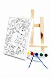 Minik Fil Çocuk Ressam Seti - 20 x 30 cm Önçizimli Tuval, 2 Adet Fırça, Palet, Boyalar ve Şövale