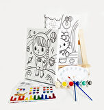 2'li Çocuk Ressam Seti - 2 Adet 20 x 30 cm Önçizimli Tuval, 2 Adet Fırça, Palet, Boyalar ve Şövale