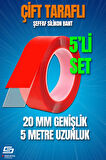 S-Dizayn Çift Taraflı Bant 20mm x 5 Metre 5'li Paket Şeffaf Silikon VHB Bant A+Kalite
