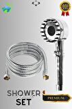 Chrome Shower Set Basınçlı Kademeli Duş Başlığı Şeffaf Pvc Krom Desenli Duş Hortumu Masajlı Duş Set