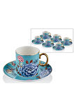 Floral Blue Porselen 12 Parça 6 Kişilik Çay Takımı