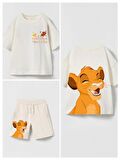 livaliva 4610 %100 Pamulu Erkek Çocuk Baskılı Şort Takım - KREM - 3-4 YAŞ