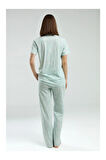 Kadın Yeşil Gömlek Pijama Takım-8965
