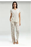 Kadın Kısa Kol Cepli Pijama Takım-9006