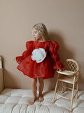 Rose Kırmızı  Şifon Kız Çocuk Parti Elbisesi