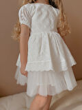 Lace Fistolu Ekru Elbise