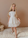 Lace Fistolu Ekru Elbise