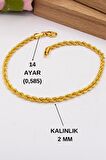 14 Ayar Altın Bileklik 2 MM Halat Zincir Bileklik Kadın Bileklik