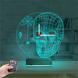 Kuru Kafa İskelet Saatli 3D Lamba - Masa Gece Lambası