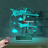 Pırpır Uçak Pilot Tasarım Saatli 3D Lamba - Masa Gece Lambası