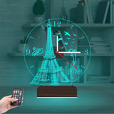 Eyfel Kulesi Paris Saatli 3D Lamba - Masa Gece Lambası