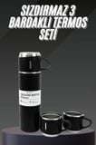 Termos Seti Paslanmaz Çelik 3 Bardaklı Vakumlu Termos Set 500 Ml 12 Saate Kadar Is