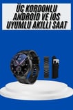 Amoled Ekran Akıllı Saat Üç Kordonlu İOS Android Uyumlu