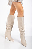 Lema Topuklu Deri Çizme BeJ