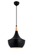 AVONNI AV-4106-A7-BSY Siyah Boyalı Modern Avize E27 Metal Ahşap 40cm
