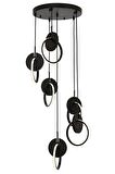 AVONNI AV-60370-6T-BSY Siyah Boyalı Modern Avize LED Metal Ahşap Pleksi 40cm